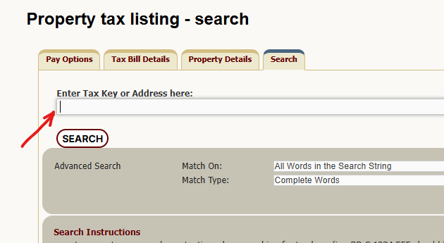 Screenshot of the Waukesha County Tax Finder